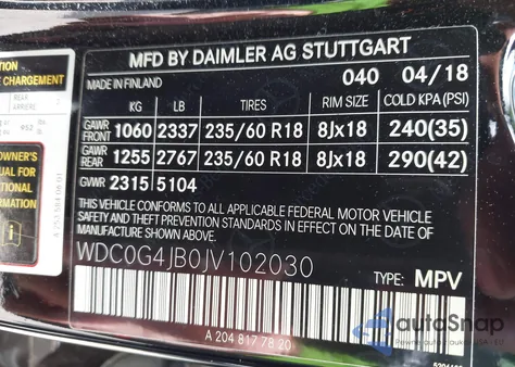 2018 Mercedes-Benz Glc 300 from USA, damaged, VIN WDC0G4JB0JV102030